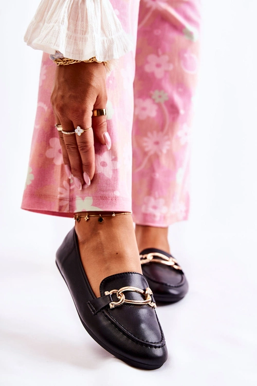 Skórzane Mokasyny Z Ozdobą Czarne Millario