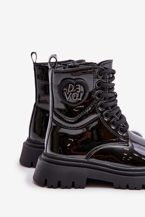 Lakierowane Botki Dziewczęce Ocieplane Futerkiem Na Zamek Czarne Evaliraea