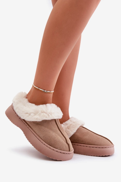 Kapcie Damskie Z Futerkiem Beżowe Zinntia