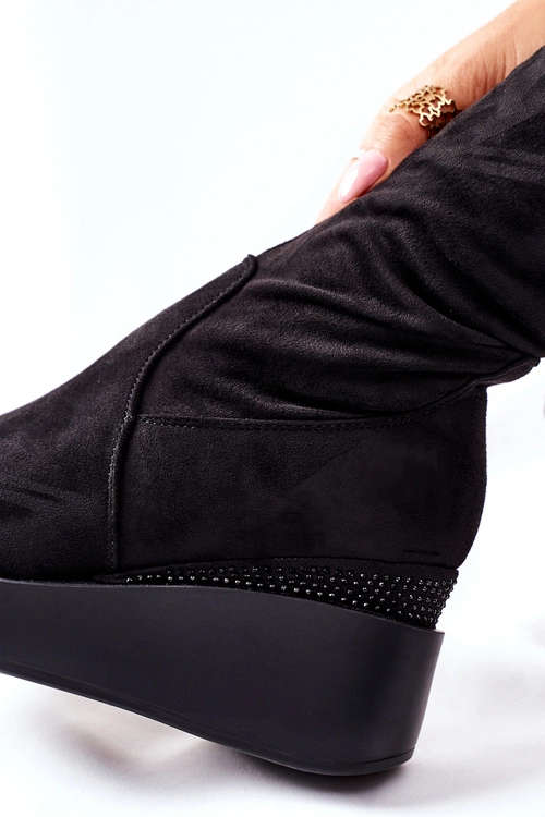 Zamszowe Kozaki Na Koturnie S. Barski Czarne Celina