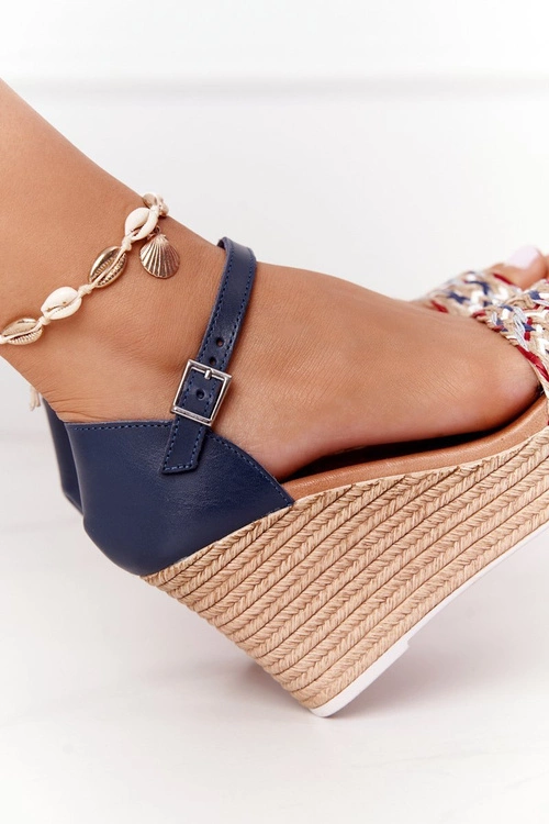 Skórzane Sandały Na Koturnie Maciejka L4869-17 Granatowe