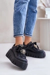 Sneakersy Damskie Na Masywnej Podeszwie Ze Złotą Ozdobą CheBello 4530 Czarne