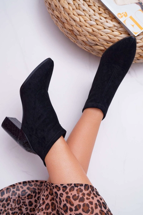 Botki Damskie Zamszowe Na Słupku Czarne Ferrous