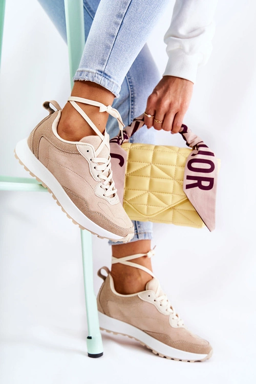 Damskie Zamszowe Buty Sportowe Beżowe Nayla