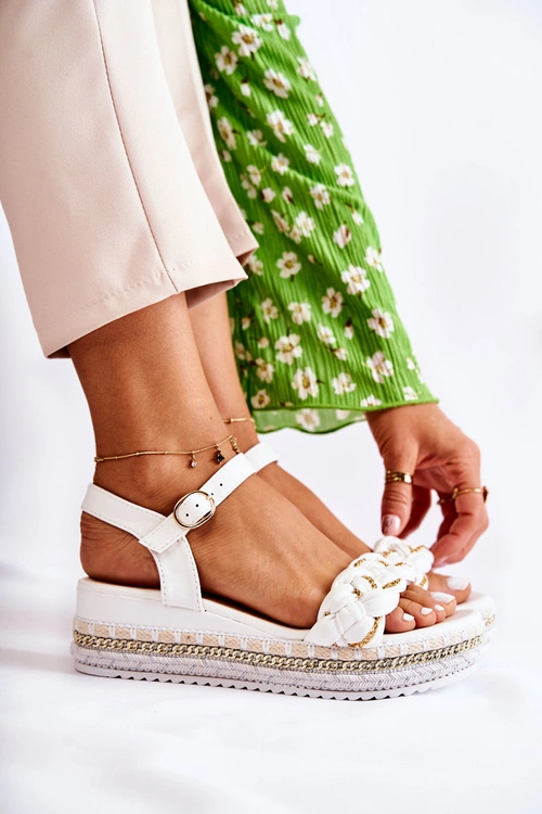 Damskie Plecione Sandały Na Koturnie Białe Chaves