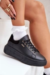 Sneakersy Damskie Na Platformie Eko Skóra Czarne Lelandine