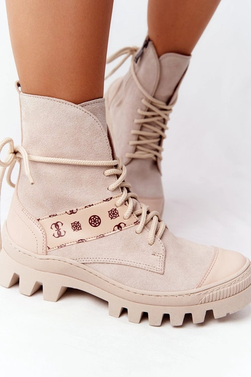 Zamszowe Botki Workery Lewski Shoes 2942-0 Jasny Beż