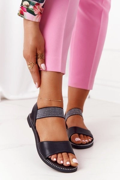 Skórzane Sandały Ze Ściągaczem S.Barski 934-19 Czarne