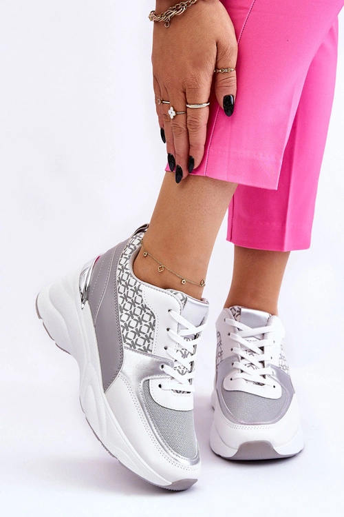 Damskie Buty Sportowe Na Platformie Biało-Szare Ferrina