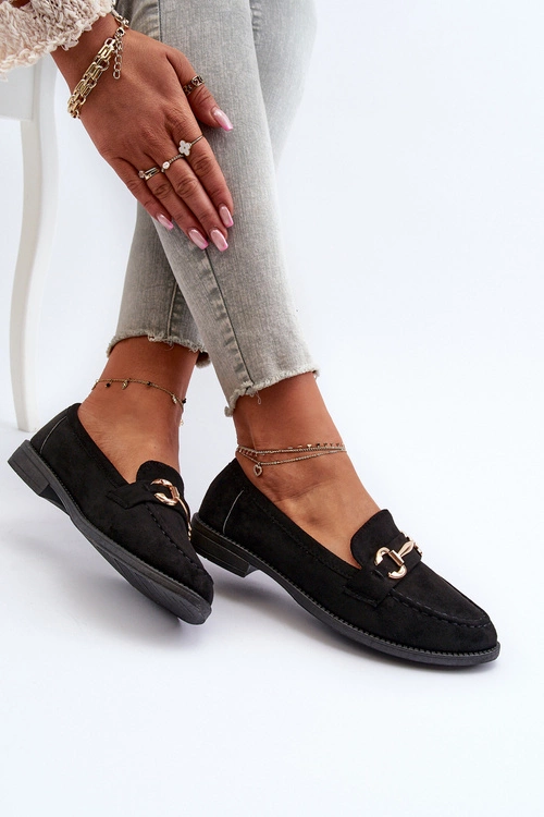 Mokasyny Damskie Na Płaskim Obcasie Z Ozdobą Czarne Aviole