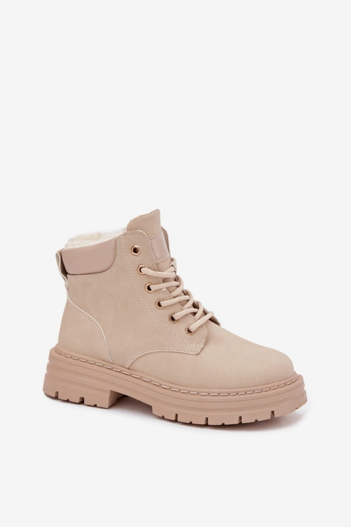 Trapery Damskie Ocieplane Futerkiem Na Zamek Jasnobeżowe Tharika