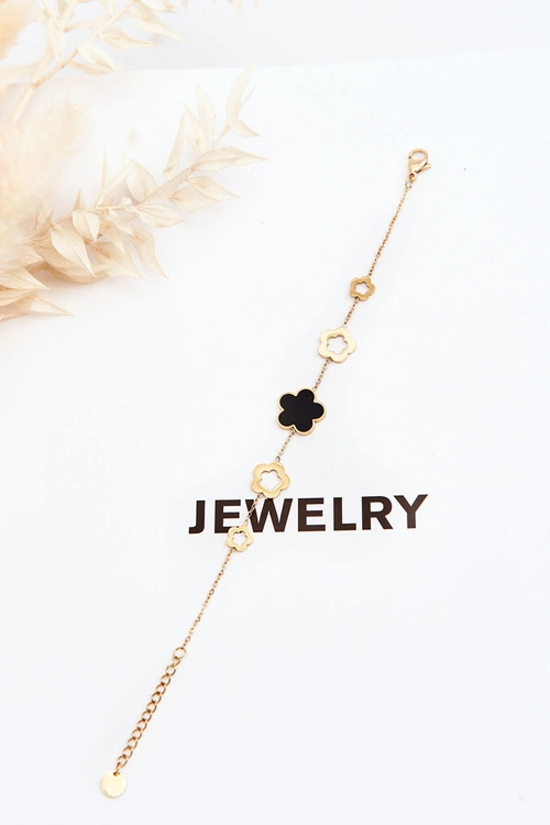 Damska Bransoletka Zawieszki Kwiaty Złoto-Czarna