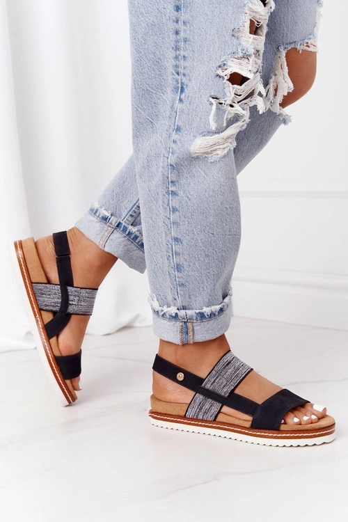 Sandały Ze Srebrnym Ściągaczem Czarne Almeria