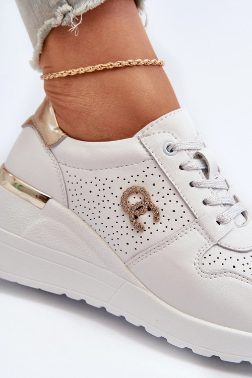 Damskie Skórzane Sneakersy Na Koturnie Białe D&A LR810