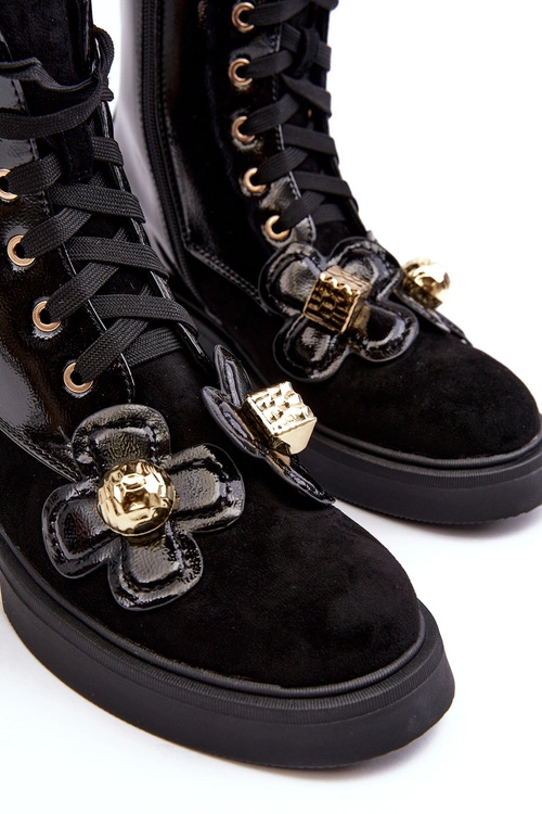 Modne Damskie Botki Na Suwak Z Ozdobami D&A MR870-76 Czarne