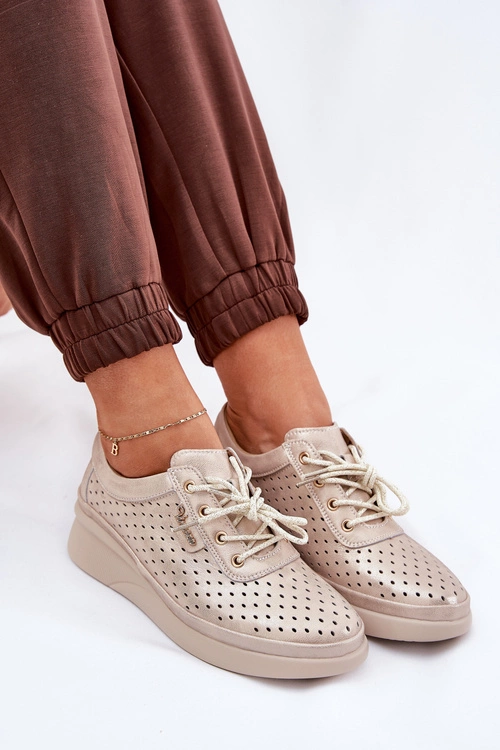 Damskie Skórzane Trampki Sportowe Buty Złote Brumia