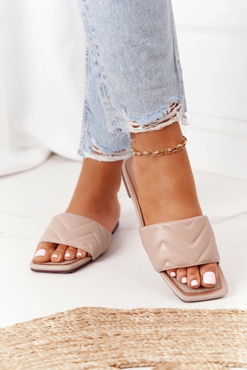 Skórzane Klapki Z Pikowaniem S.Barski 331-42 Cappuccino