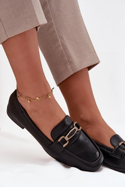 Półbuty Loafersy Damskie Z Ozdobą Czarne Priscelle