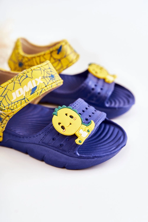 Dziecięce Lekkie Sandały Z Ozdobami Granatowo-Żółte Trusty