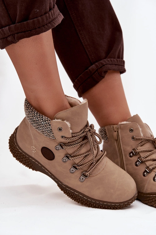Ocieplane Botki Trapery Damskie Beżowe Zenaya
