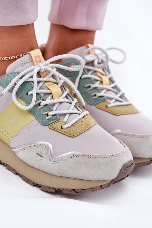 Zamszowe Sneakersy Damskie Big Star RR274244 HI-POLY SYSTEM Szaro-Żółte
