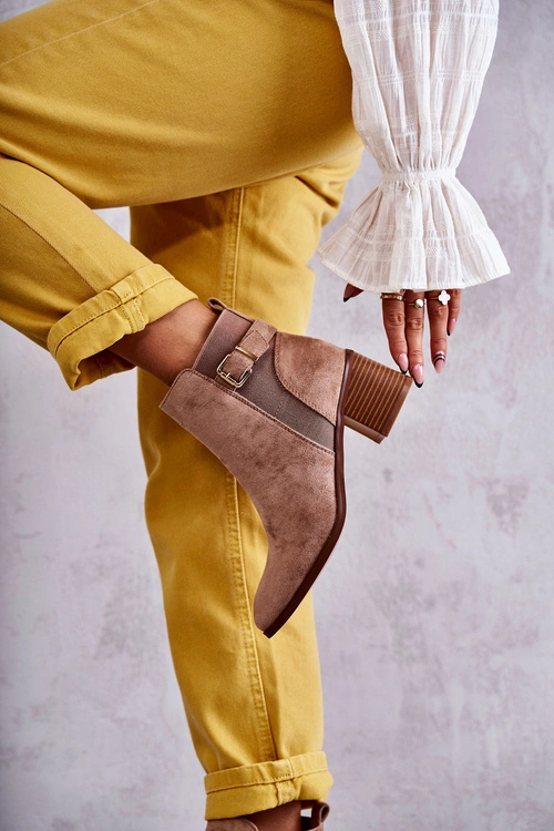 Zamszowe Botki Na Słupku Brązowe Vannes