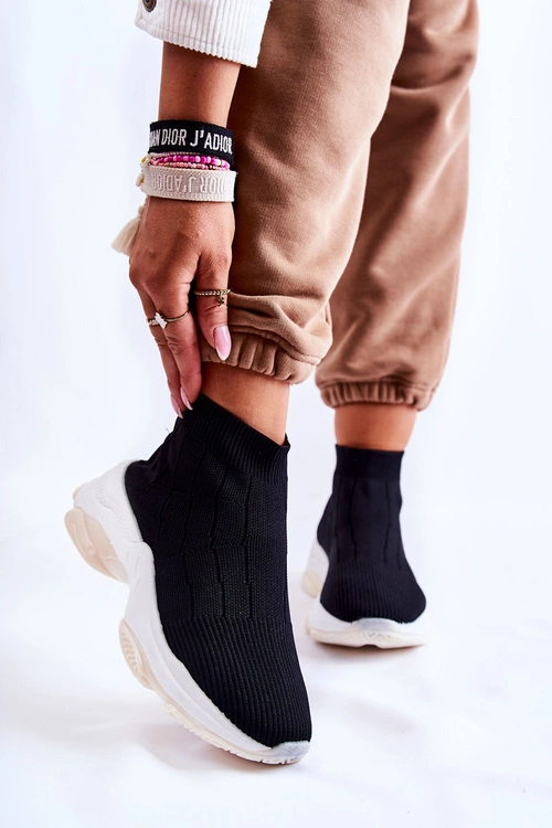 Damskie Wysokie Buty Sportowe Materiałowe Czarne Nolly