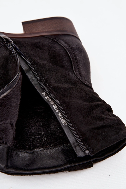 Botki Damskie Na Niskim Obcasie Z Marszczeniem Ocieplane Czarne Gracia