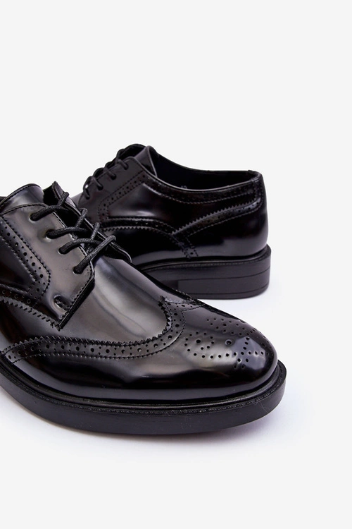 Męskie Eleganckie Lakierowane Półbuty Czarne Gustavo