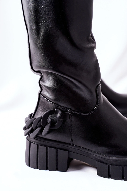 Wysokie Czarne Kozaki z Łańcuchem Teardown