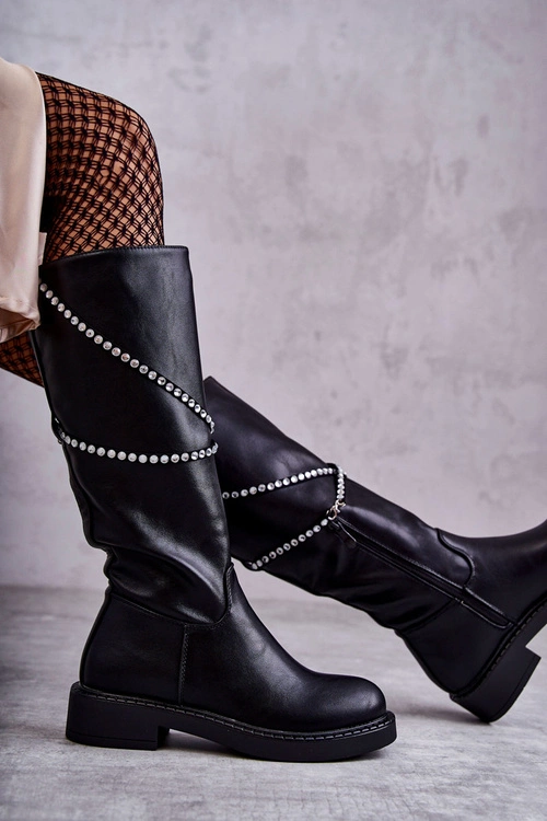 Damskie Kozaki Z Ozdobami Czarne Finlay