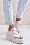 Skórzane Sneakersy Na Masywnej Platformie Lewski 3635/X Biało-Beżowe