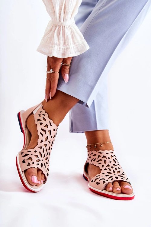 Skórzane Lekkie Ażurowe Sandały Różowe Alima