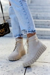 Zamszowe Botki Na Platformie Lewski Shoes 3177 Jasnobeżowe