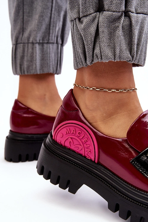 Zdobione Masywne Skórzane Półbuty Damskie Maciejka 06294-15 Fuksja