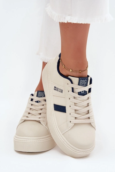 Sneakersy Damskie Na Platformie Big Star SS274347 Jasnobeżowe