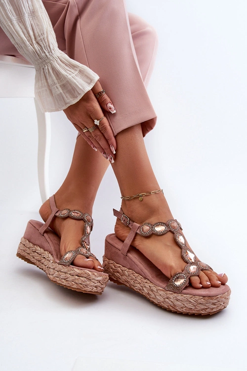 Damskie Sandały Na Koturnie Z Plecionką S.Barski MY291 Różowe