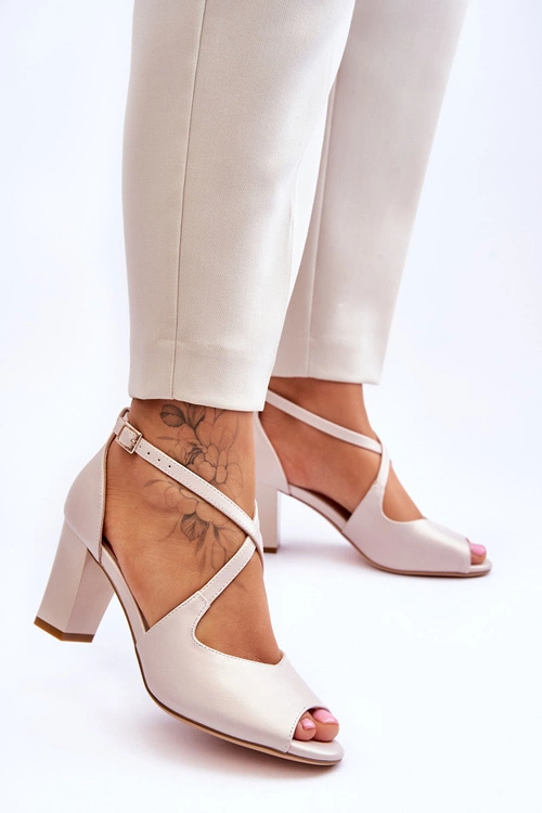 Damskie Sandały Na Słupku Sergio Leone SK864 Perłowe Beżowe