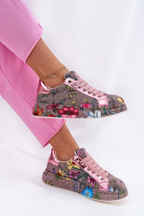 Wzorzyste Sneakersy Na Platformie Ze Zdobieniem GOE RR2N4002 Multikolor