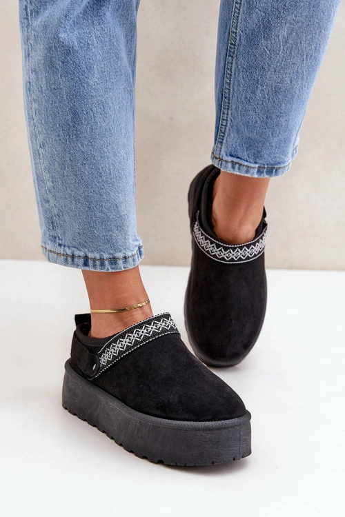 Śniegowce Z Ozdobnym Haftem Czarne Selithria