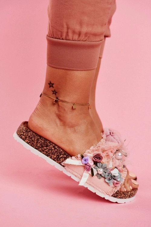 Klapki Damskie Z Kwiatami Różowe Enrissa