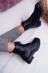 Botki Damskie Płaski Obcas Wysokie Glany Czarne Hippe