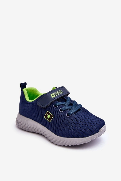 Dziecięce Buty Sportowe Na Rzep Granatowo-Zielone Brego