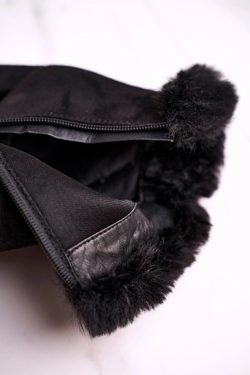 Botki Na Słupku Z Futerkiem Zamszowe Czarne Sophie