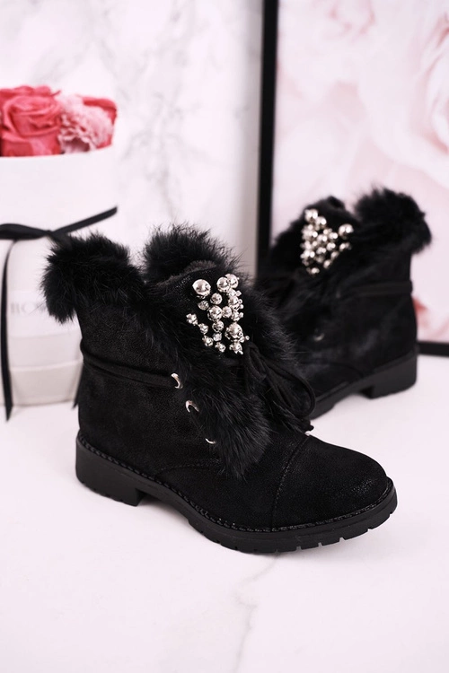 Dziecięce Ocieplane Botki Z Futerkiem Nubuk Czarne Ella