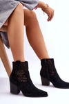 Damskie Zamszowe Kowbojki Botki Na Słupku Czarne Norvella