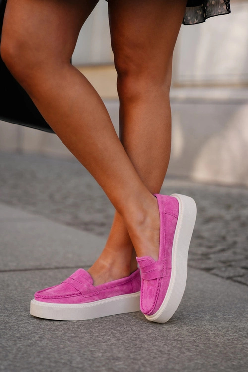 Mokasyny Damskie Zamszowe Na Platformie Vinceza 79535 Fuksja