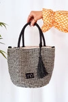 Pleciona Torebka Do Ręki NOBO XK0380 Czarno-Beżowa