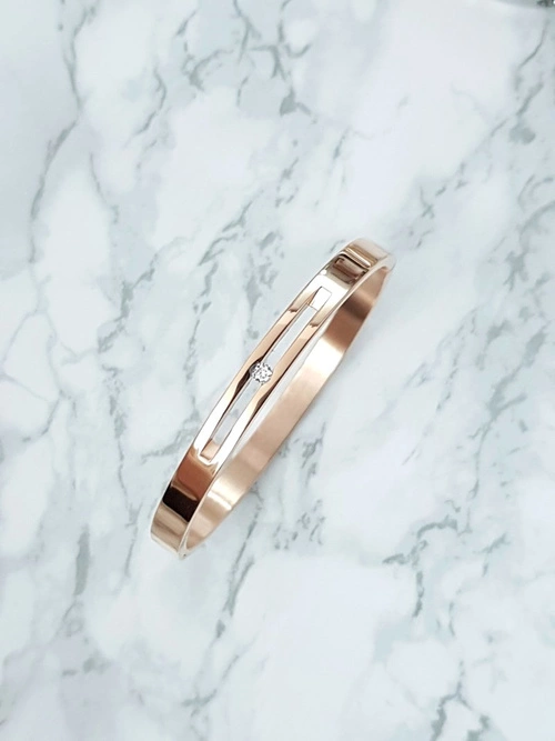 Damska Bransoleta Stalowa Z Cyrkonią Różowe Złoto Crystal