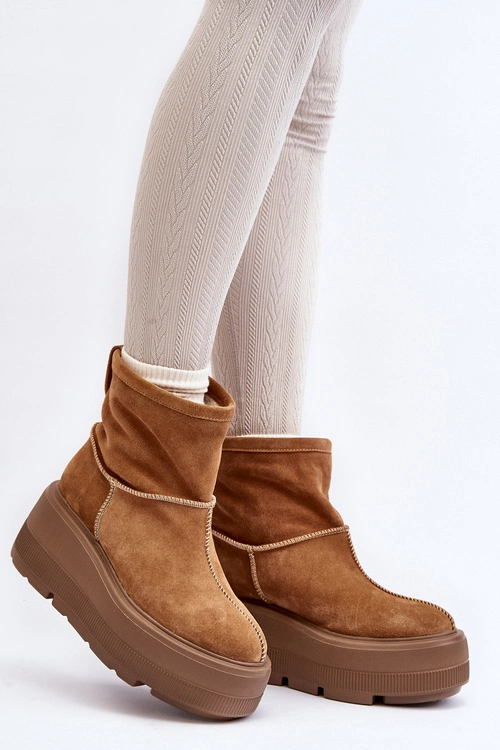 Skórzane Damskie Botki Na Masywnej Podeszwie Camel Zazoo 3424